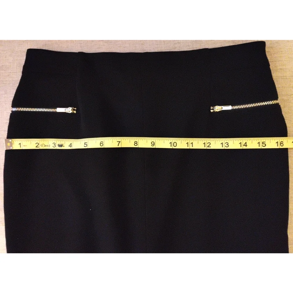 Pencil Skirt Knee Length Front Slit Zip Detail Stretch Office Minimalist Size 6